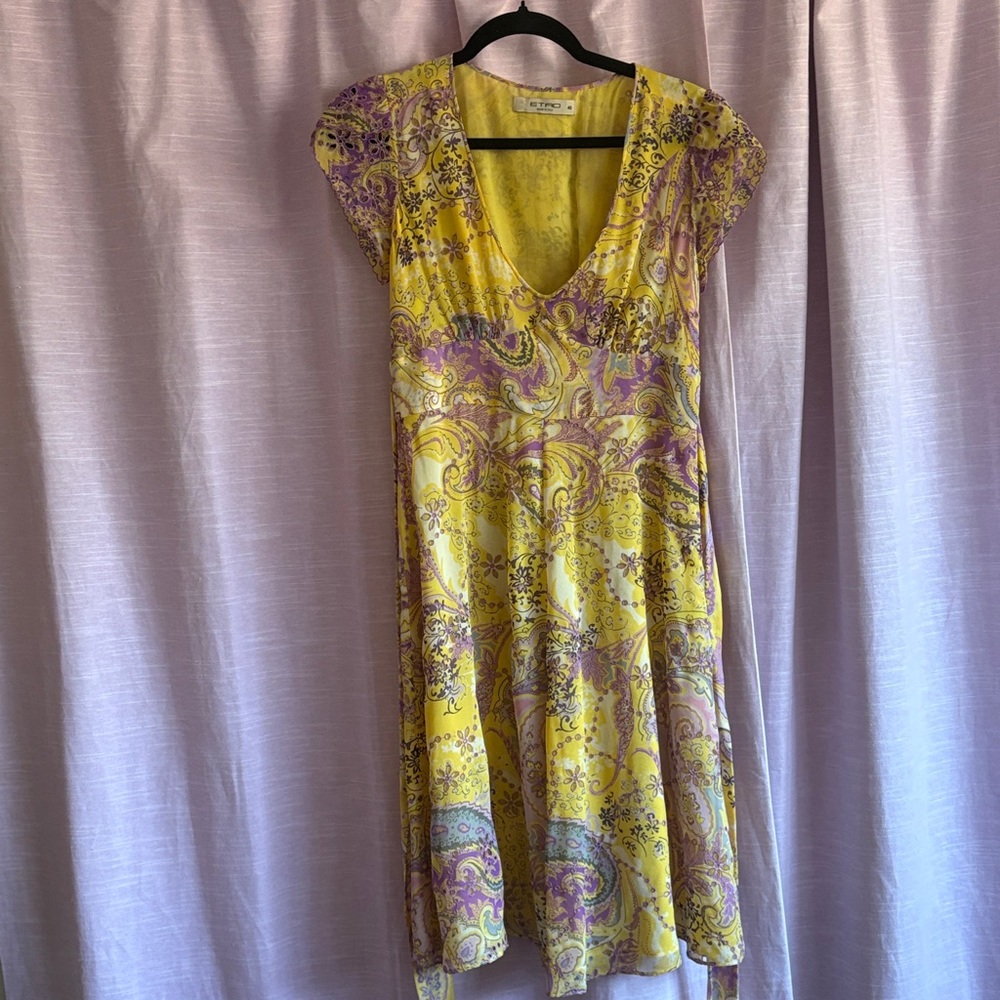 Etro Vibrant Yellow and Purple Dress Euro 42